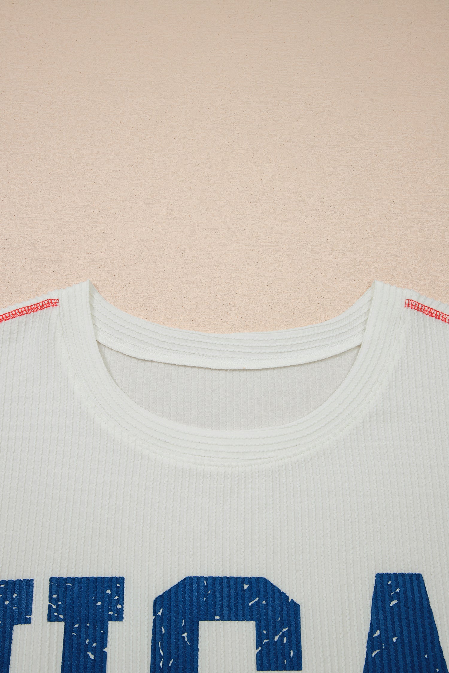 White Plus Size Twisted Rib Vintage USA Letter Printed T Shirt