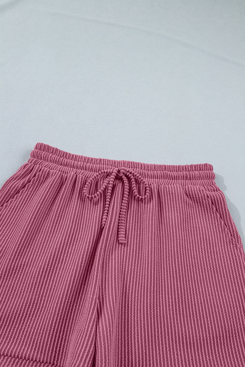 Pitaya Pink Twisted Ribbed Loose Tee Drawstring Elastic Waist 2pcs Short Set