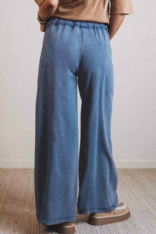 Ashleigh Blue Mineral Wash Drawstring Retro High Waist Wide Leg Western Pants