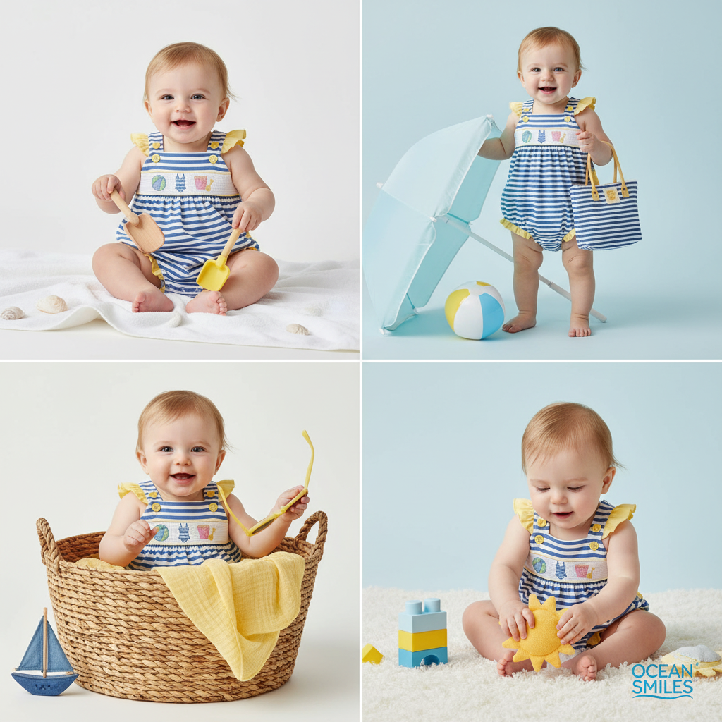 Beachball smocked bubble romper