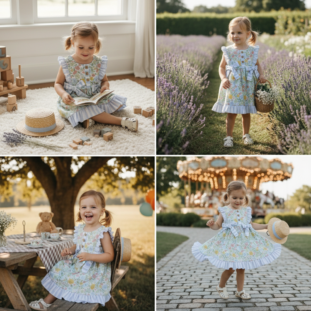 Spring garden Ruffle  floral and stripe dress